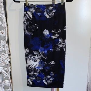 Le Chateau Black and Blue Floral Pencil Skirt
